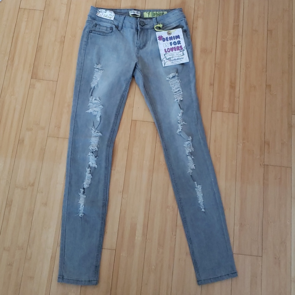 Gray distressed jeans